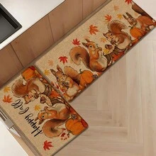 1pc Squirrel Pattern Printed Linen Kitchen Rug, Doormat, Bath Mat, Hallway Mat, 3D Printed Rectangle Carpet For Living Room, Bedroom, Corridor, Bathroom, Laundry Room - Polyester Rug For Indoor And Outdoor Home Decor - Multicolor - View 2