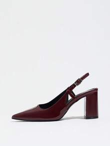 Women's Pointed Toe Chunky Heel High Heels, Spring/Autumn Slip-On High Heels, Summer Breathable Pumps, Elegant Comfortable Office/Work Heels - Burgundy - View 4