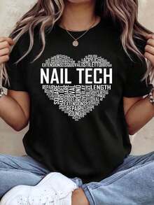 Camiseta Divertida con Diseño de Corazón para Técnicos de Uñas y Manicuristas - Negro - Ver 6