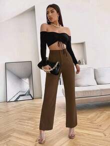 Pantalones de talle alto y corte sastre en colores sólidos para otoño/invierno - Marrón Mocha - Ver 5