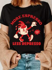 1 camiseta con estampado de una taza de espresso de dibujos animados, 180g 100% algodón - Blanco - Ver 7