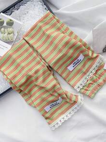 1 Pair Summer UV Protection Arm Sleeves, With Striped Lace Trim Open Design, Suitable For Spring, Summer & Autumn. Made Of Ice Silk Material, Great For Outdoor Driving And UV Protection. - Multicolor - View 7