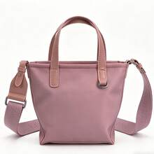 1 Nylon Bag With Embossed Logo And Leather Handle Trim, Adjustable Wide Shoulder Strap, Abrasion-Resistant Material, Minimalist Urban Style, Women's Handbag And Shoulder Bag For Commuting, Campus & Office, Available In Multiple Colors - Hồng - Xem 7