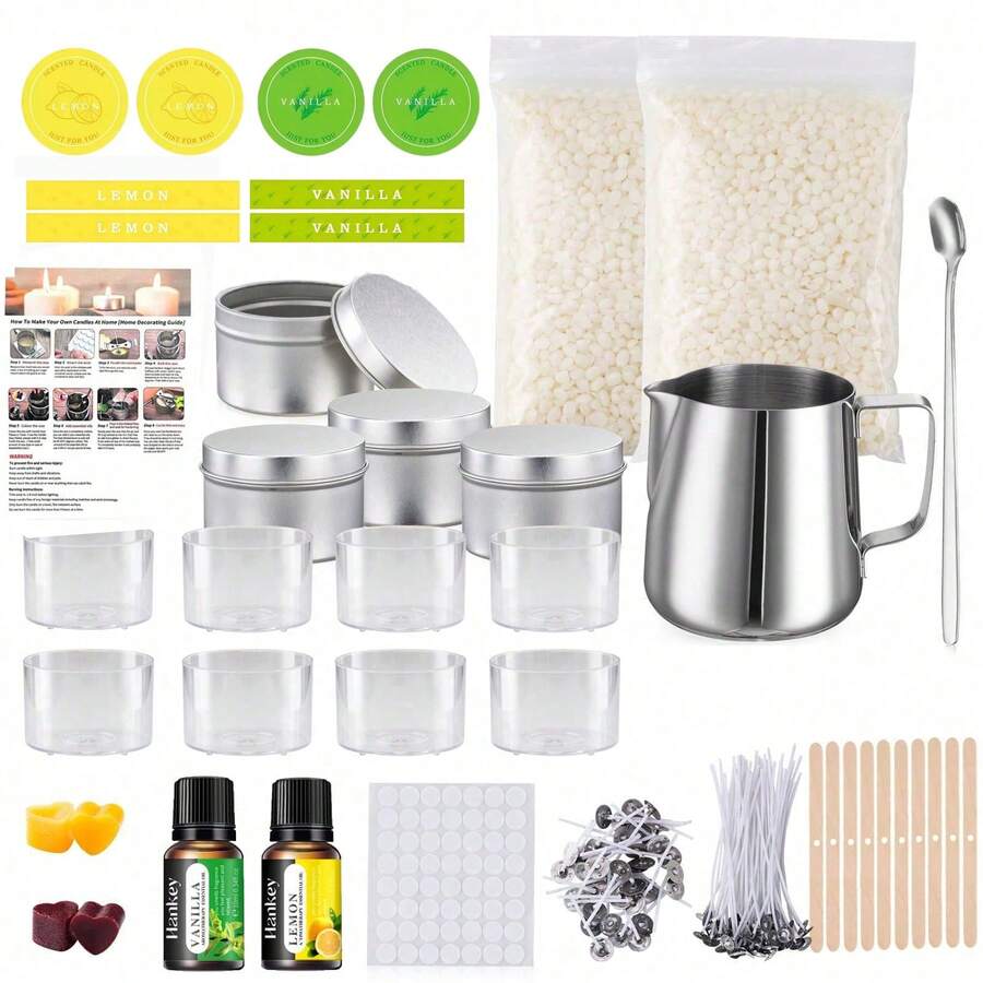 Adult Beginner All-In-One Beeswax Candle Making Kit, Includes Fragrance Oil, Pre-Waxed Wicks, Dye, Glass Jars, Melting Pot, Etc. - Simple Kit - View 1