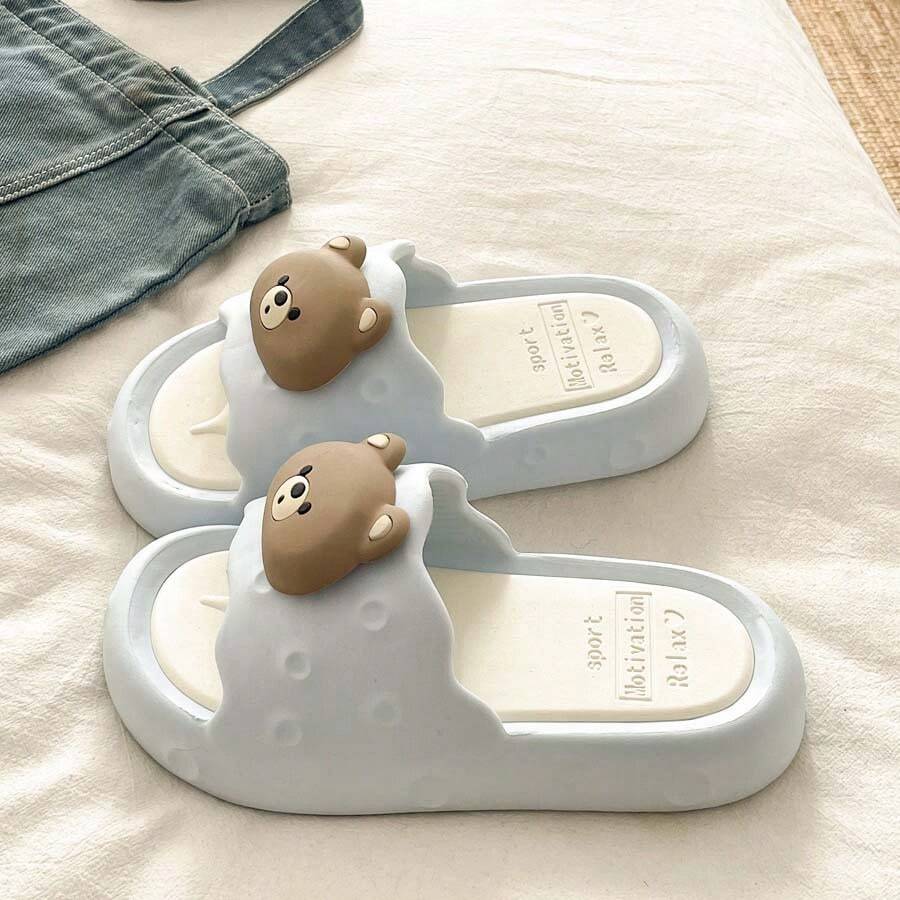 New Summer Cute Fish Design Indoor Home Open Toe Slippers, Soft Sole Comfortable Thick Bottom Non-Slip Sandals - Blue and White - View 1