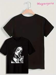 Oversize Extra grande Camiseta de algodón suave para mujeres con gráfico de chica tatuada, regalo ideal para fanáticos de la moda, estilo streetwear, camiseta de manga corta con cuello redondo, casual perfecta para todas las estaciones, S M L XL, 100% algodón - Negro - Ver 3