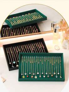1pc Necklace Storage Box, Necklace Display Tray, Velvet Jewelry Tray Rings Holder, Suitable For Necklaces, Pendants And Other Display Trays, Essential Storage Box For Girls - 20-hook Necklace Tray - View 3
