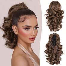 Tóc giả đuôi ngựa tổng hợp chịu nhiệt, sóng sâu, dài 12 inch, màu ombre đen/nâu, thiết kế kẹp càng cua, phù hợp cho phụ nữ đội trong dịp Giáng sinh, Halloween, lễ hội âm nhạc và sử dụng hàng ngày. - Nhiều màu - Xem 9