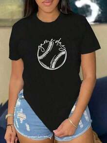 Women's Modern 'Game Day' Baseball T-Shirt With A Unique Graphic Design, Black, Ideal For Casual Days Or Sporting Events, Available In Sizes S, M, L. A Sporty And Stylish T-Shirt Perfect For Baseball Fans. Made From 100% Cotton. - 黑色 - 查看 7
