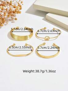 1套復古不對稱分層手鍊組，中性款，適合日常、派對、度假，禮物/金色 - 金色 - 查看 2