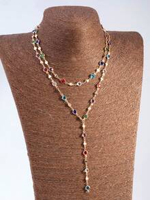 1pc Random Color Oval Metal Chain Y-Shaped Long Necklace, Suitable For Travel, Dates, Parties - Gold - View 6