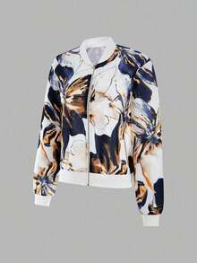 Chaqueta con cremallera con estampado floral casual para mujer - Multicolor 7 - Ver 4