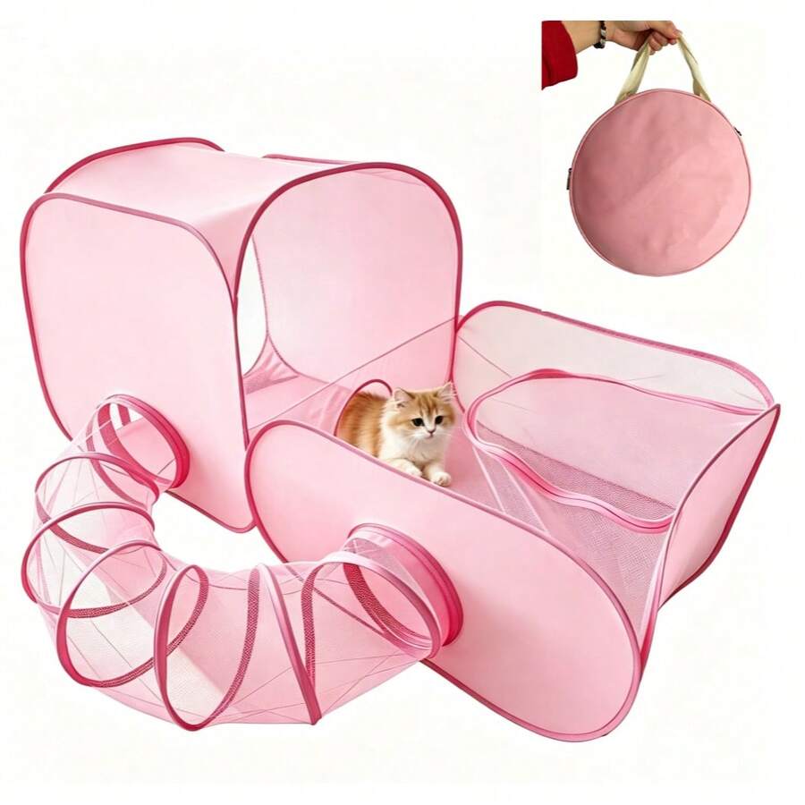 1 pieza Valla plegable para mascotas portátil comprimida elástica con forma para deportes al aire libre y viajes, color rosa - Rosa - Ver 1