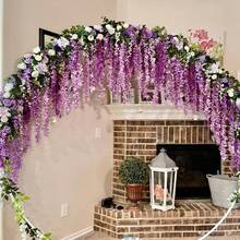 12pcs Artificial Wisteria Hanging Flowers, Fake Wisteria Wreath, Silk Vine Garland Decor For Home, Wedding Arch, Wall, Garden, Bedroom, Office, Party - Mauve Purple - View 7