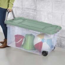 160 Quart Durable Clear Plastic Storage Containers, 2 Pack Extra Large Wheeled Bins With Light Green Latch Lids - Green / Clear - View 5