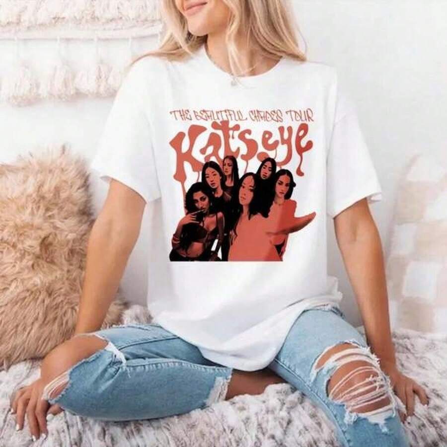Katseye Adult Shirt,Vintage Katseye Music Sweatshirt,Katseye K-Pop Graphic Tee,Katseye Gnarly Tee,Eyekon  Fan MerchPlayera Blanca Hombre Y Mujer Blusas Casuales Verano Y2k Playeras Basicas Algodón - Blanco - Ver 1