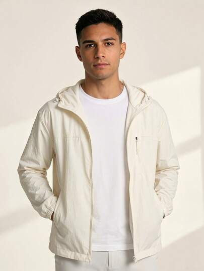 Driftmere Men's Lightweight Jacket, Summer Outdoor Fishing Hooded Jacket With Zipper Pockets, Beach Sportswear Couple Design