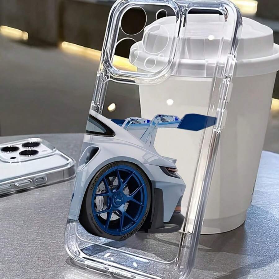 1pc Racing Car Pattern Black & Silver Phone Case Compatible With Apple Phones - Multicolor - View 1