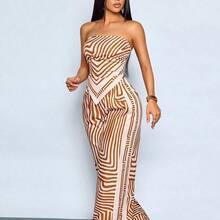 2 Piece Set Women's Spring/Summer Daily Outfits Casual Elegant Abstract Striped Casual Crop Top & Printed Elegant Romantic Vacation Bottoms For Women For Daily Wear Elegant Color Full-Print Bodycon Sexy Chic Party Graceful Vacation - Verde - Ver 7