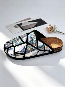 2026 Neue Frühlings-/Sommer-Mode Slides Schuhe, Unisex Paar Schuhe, Damen Sandalen Pantoffeln Hochzeitsparty Schuhe Silber Schuhe Casual Schuhe, Herren Sandalen Pantoffeln Casual Schuhe Strandschuhe, Herren & Damen Flip-Flops, Bequeme elegante Damen Holografische Plateau-Sandalen Bunte Clogs, geeignet für Partys, Geschenk für Freundin, Ehefrau, Freunde - Farbig (Verbesserte Version) - Übersicht 7