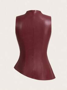 Camiseta ajustada con pliegues y estampado a cuadros para mujer, adecuada para uso diario, trabajo y viajes en verano - Burdeos - Ver 3
