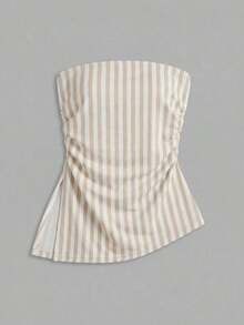 Top bandeau ajustado minimalista casual de mujer, bajo asimétrico, estampado de lunares, conjunto de verano - Multicolor 7 - Ver 5