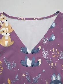 Conjunto de 2 piezas con top de manga corta con cuello en V blanco con bolsillo y diseño de oreja colgante, estampado de mariposa y flores, y pantalón recto para mujer, uniforme de enfermera de primavera/verano, conjunto casual, uniforme - Multicolor 6 - Ver 7