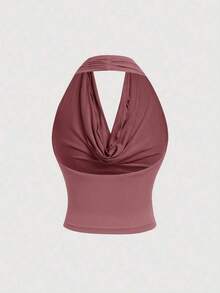 Camiseta de tirantes ajustada de un solo color con 3 formas de usar para mujeres - Rosa vieja - Ver 3