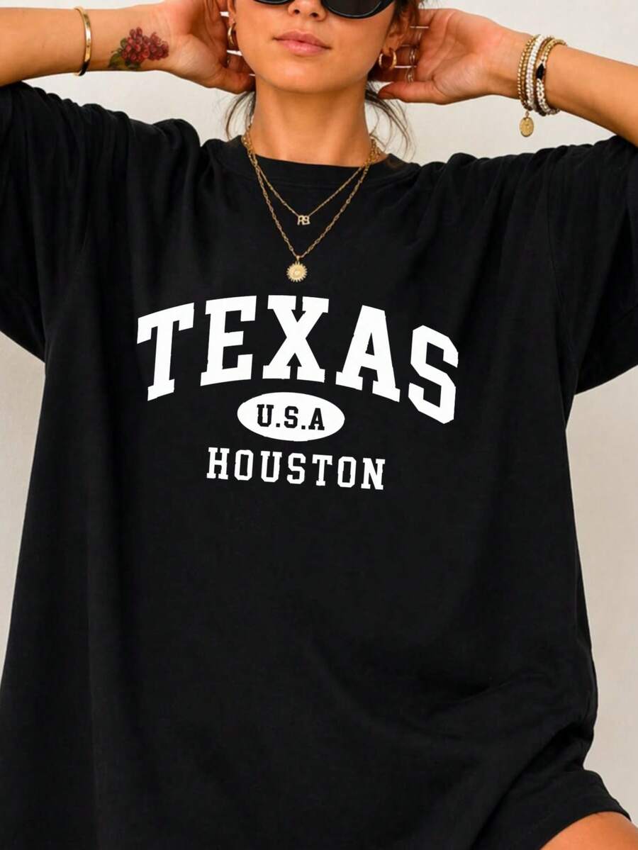 100% Cotton 180g Unisex T-Shirt, New York/Los Angeles Style - Y2K Streetwear Basic Loose Fit T-Shirt - Urban City Top For Couples - Premium Streetwear - 黑色4 - 查看 1