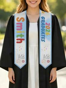 Customizable Graduation Shawls For Children, Graduation Sashes With Personalized Prints Of Names And Years, And Satin Shawls With Cute Paw Prints And Crown Patterns, Suitable For Graduates Of All Ages. - Multicolor - View 5