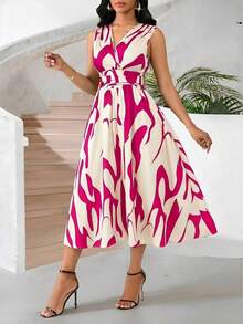 Vestido veraniego sin mangas de mediana longitud para mujer, de tela tejida con textura en color verde - Multicolor 2 - Ver 4