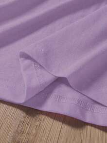 Camiseta oversize morada de verano para mujer con estampado de flor y frase "I Don't Care Thanks" Camiseta casual morada de manga corta con frase divertida, ideal para looks juveniles - YH384-Morado - Ver 6