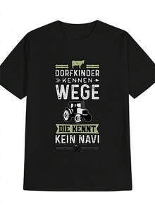 Camiseta de Hombre con Estampado de Tractor Alemán y Valla para Vacas - Diseño Dorfinder Wende, Ligera, de Corte Holgado, Camisa Casual con Texto en Alemán, Ropa con Temática Agrícola para Eventos al Aire Libre, Agrícolas y Regalos - Negro - Ver 1
