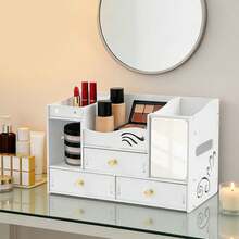 WUPYI Cosmetics Organizer With Mirror Makeup Storage Box 3 Drawer White PVC 4 Compartment Vanity Table Organizer Raised Baffle Design For Lipstick Skincare Jewelry Mask Storage - White - View 12