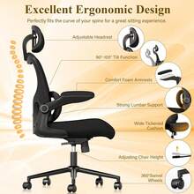 Ergonomic Office Chair, Comfy Mesh Desk Chair, High Back Computer Gaming Chairs With Adjustable Lumbar Support, Flip-Up Arms, He - Style Type as Pic - View 4