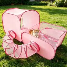 1 pieza Valla plegable para mascotas portátil comprimida elástica con forma para deportes al aire libre y viajes, color rosa - Rosa - Ver 4