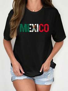 Camiseta de algodón purodemujer,camisetaunisexoantiguoconestampadodelabanderamexicana,superiornegrocasualdemangacortaycuelloredondo,condetallesesverdeyrojo,transpirableparausodiarioesprimaverayotoño,camisetadeveranolavableamáquinadiseñodebanderallamativo,telaCómodo. - Negro - Ver 7