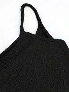 Vestido de punto casual y elegante sin mangas con lazo, de unicolor, para primavera/verano y fiestas - Negro - Ver 6