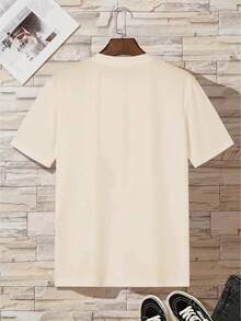 Camiseta de mujer informal de verano estilo playero, estampada, cuello redondo, manga corta, corte regular, de poliéster. - Albaricoque - Ver 3