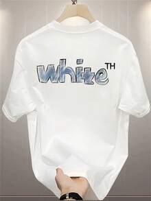 Men's Custom T-Shirt Made Of 100% High-Grade Cotton - Loose Fit, White, Short Sleeve And Round Neck, Casual Summer Style, With Black And White Logo On The Back, Breathable And Wrinkle Resistant, Machine Washable, Suitable For Daily Wear (White) - Unisex Cotton T-Shirt With Short Sleeves And Round Neck, Urban Vintage Style. - 白色 - 查看 1