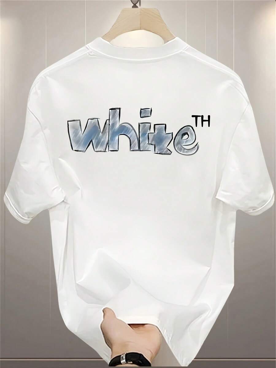 Men's Custom T-Shirt Made Of 100% High-Grade Cotton - Loose Fit, White, Short Sleeve And Round Neck, Casual Summer Style, With Black And White Logo On The Back, Breathable And Wrinkle Resistant, Machine Washable, Suitable For Daily Wear (White) - Unisex Cotton T-Shirt With Short Sleeves And Round Neck, Urban Vintage Style. - 白色 - 查看 1