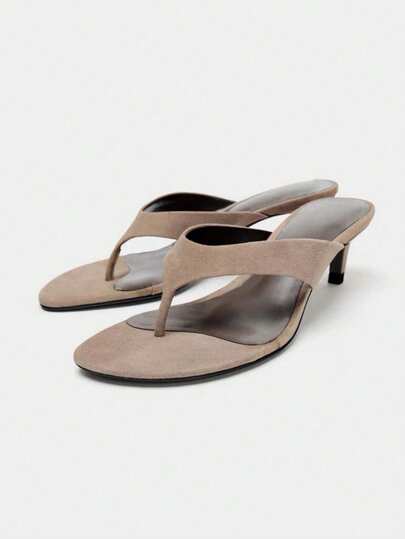 New Summer Women Shoes, Brown Suede Mid-Heel Sandals