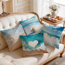 4pcs Beach Vacation Artistic Pattern Pillow Covers Without Inserts, Single-Sided Printed Cushion Covers, Suitable For Living Room, Bedroom, Home Decor, All Seasons - Multicolor - View 9
