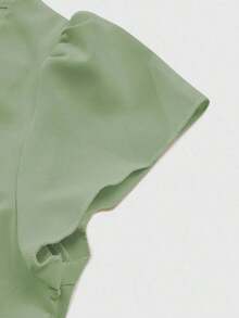 Conjunto informal de mujer con blusa de cuello en V plisada y pantalones de pierna ancha de unicolor - Verde - Ver 5