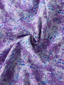 Vestido corto en minifalda con estampado floral y plisado en el busto para ropa de Año Nuevo para mujer - Morado - Ver 4