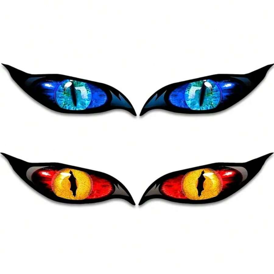 2-In-1 Two Pairs Of Different Color Demon Zombie Eye Stickers, Suitable For Car Rearview Mirror, Motorcycle Helmet Stickers - Durable Waterproof PVC Stickers | Perfect For Halloween Decoration, Halloween Night Gifts, Christmas Gifts - Demon Zombie Eye - View 1