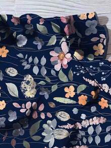 Camisa casual azul con estampado floral para mujer, adecuada para el verano - Azul marino - Ver 5