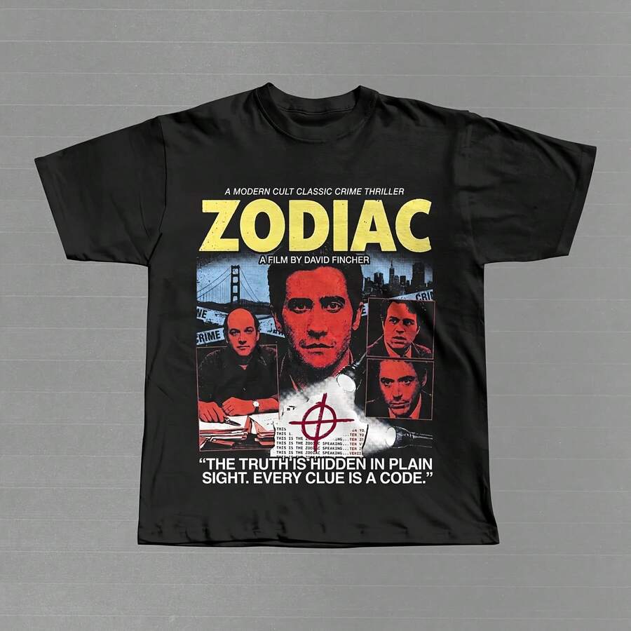 Camiseta de la película Zodiac 2007 para hombre y mujer, camiseta retro de d Fincher con gráfico de thriller criminal, camiseta de manga corta de algodón - forma - Ver 1