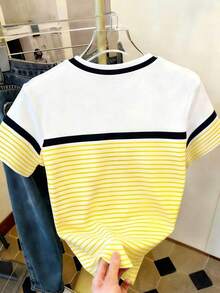 Camiseta de manga corta con cuello redondo y estampado de oso de peluche de dibujos animados, de uso casual y elegante para el uso diario en verano - Multicolor 2 - Ver 2