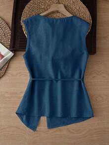 Nueva llegada Camiseta sin mangas con diseño único para mujeres, primavera/verano - Azul - Ver 2